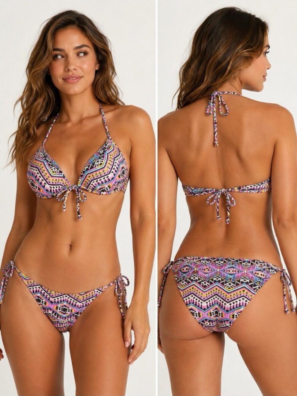 Ingear Swim Bikini Set Women’s Large Pink Tribal Print Halter Tie 2 Piece